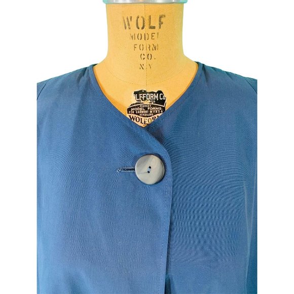 Vintage 80s Swing Coat Womens Large Solid Blue Barrie Pace Tent Coat - Picture 3 of 10